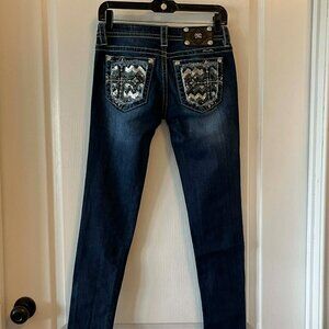 Miss Me Women's Dark Wash Skinny Jeans with Sequined Chevron Pattern size 26